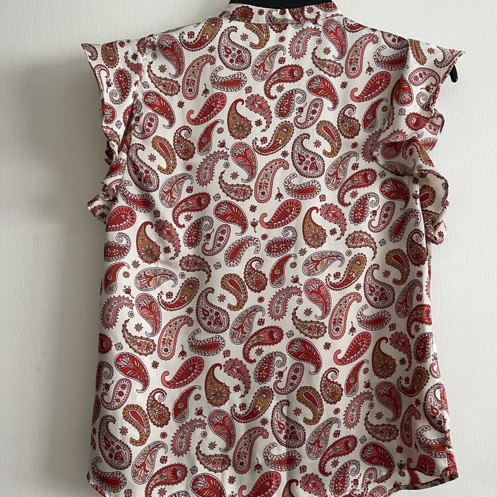 Zara Basic Print Button Front Blouse Ruffle Sleev… - image 5